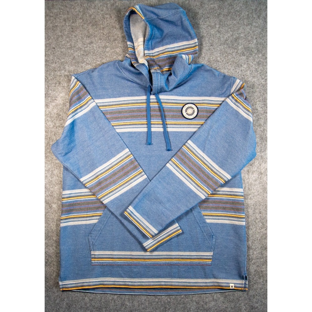 Hurley Men's OG Hooded Surf Poncho Stripe Knit Hoodie Sz M Blue Orange